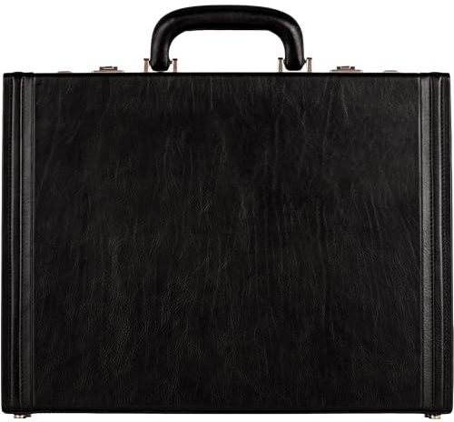Time Resistance Leder-Aktenkoffer – Aktentasche aus italienischem Vollnarbenleder – Laptoptasche bis zu 15 – Hartschalenkoffer mit Schloss (Schwarz)