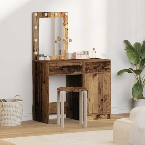 Boltkex Tocador con puerta de madera marrón 50 x 41 x 135 cm 2 piezas tocador moderno para dormitorio con espacio de almacenamiento y tiras LED que ahorra espacio, tocador estable y duradero