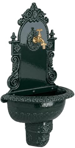 Relaxdays fontana da parete XL in stile antico con rubinetto | lavabo da giardino in alluminio, verde 75 x 44 x 22 cm
