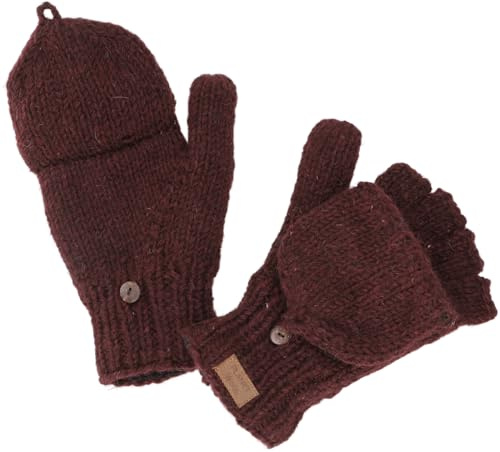 GURU SHOP Handschuhe, handgestrickte Klapphandschuhe, Wollhandschuhe | Warme Fausthandschuhe mit Klappe, Fleece-Futter, dehnbar, für normale Handgröße, unisex