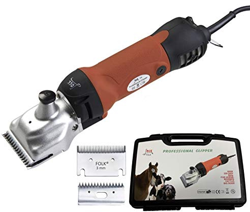 Folk Esquiladora Profesional Modelo FL8 500W Esquiladora Trasquilar peladora - Garantía 2 años, Servicio técnico y Recambios, Perros, mulos, Burro, Caballo (C - + 1 Cuchilla y Peine Extra 3 mm)