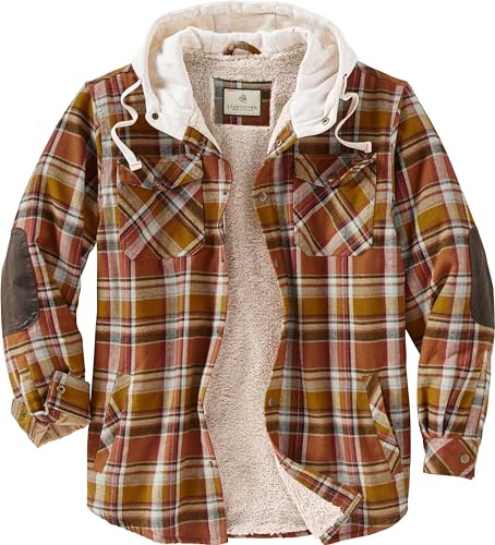 Legendary Whitetails Herren-Kapuzenhemdjacke, kariert, Flanell, mit Berberfutter und Polyfill-Isolierung
