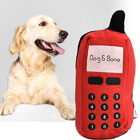 Tnfeeon Haustier Kauspielzeug mit Sound, robuster Plüsch Handy Spielzeug für Zahnreinigung und interaktiven Spielspaß für Hunde und Katzen (rot)