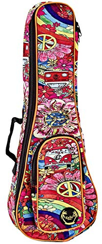 Ortega Guitars Keiki Designer Sopran-Ukulele-Tasche - Nylon Peace '68 | für Sopran-Ukulele, Höhe 55 cm , mit Tragegriff, Schultergurte, KUB-68-SO