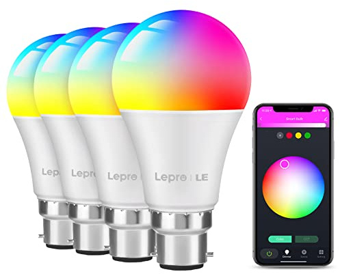 Lepro Smart Bulb Bayonet, B22 Alexa Light Bulbs, Colour Changing Smart Light Bulb, Dimmable Warm White WiFi Bulb, Works with Alexa and Google Home, 9W, 806lm, 2700K, Pack of 4 (2.4GHz WiFi Only)