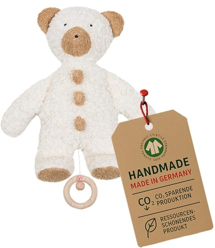 Efie Bio-Spieluhr Teddy „Knöpfchen“ – 100 % Baumwolle (KBA), Füllung aus Schurwolle (kbT), GOTS-Zertifiziert – handgefertigt in Deutschland - Melodie (⁠LaLeLu)