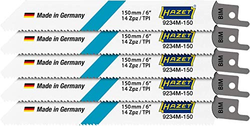 HAZET Sägeblätter-Satz 9234M-150/5, 5-teilig, Für Akku-Säbelsäge 9234 | Länge 150 mm, Breite 0.9 mm, Höhe 19 mm, 100 g, 5-teilig, Antrieb 410050 Winkelschleifer , Säbelsäge, 270060 Säge,