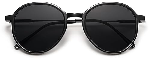 SOJOS Trendy Designer Hexagon Round Sunglasses for Women Fashion Big Shades Geometric Women Sunglasses SJ2181, Black Frame/Grey Lens