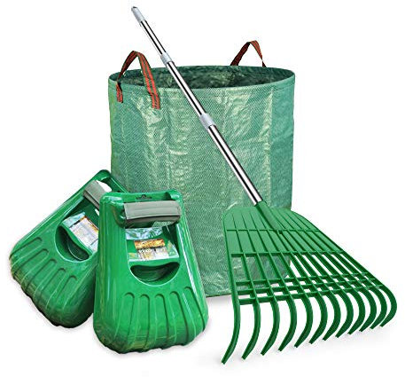 Gardzen Large Leaf Scoop & 12 Tines Gardening Leaf Rake Set, Comes with 72 Gallon Garden Bag