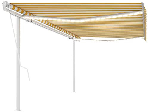 vidaXL Markise Automatisch mit LED Windsensor Gelenkarmmarkise Sonnenmarkise Balkonmarkise Sonnenschutz Sichtschutz Terrasse Garten 5x3m Gelb Weiß