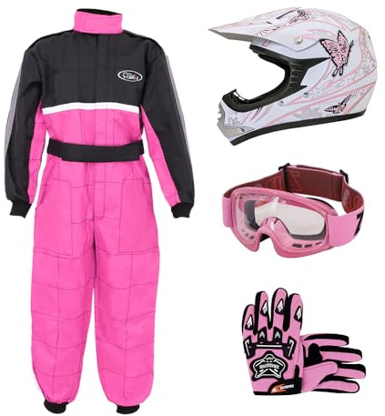 Zorax ZOR-X18 Youth Motocross Helmet & Gloves & Goggles & Motocross Suit | Helmet Butterfly S (49-50cm) - Gloves S(5cm) - Suit S(5-6 Years) Children Dirt Bike Off Road Motorbike Helmet ECE 2206