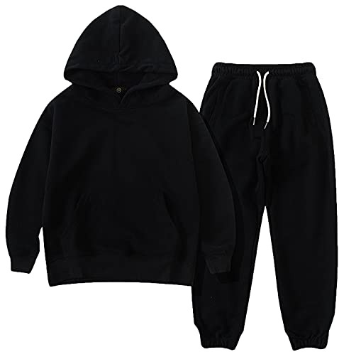 amropi Enfants Garçon Survêtement Ensemble Pantalon et Haut Sweat à Capuche Vêtements Set Noir, 10-11 Jahre