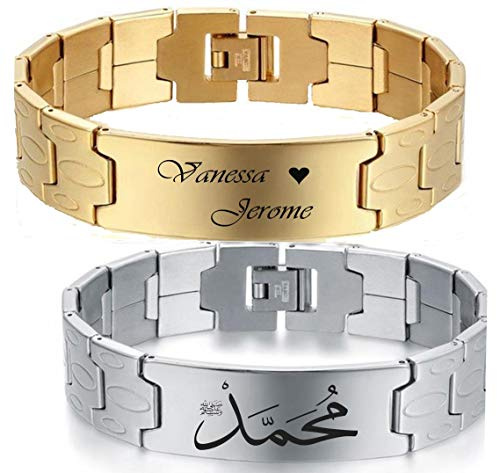 aplusashop ID Edelstahl Armband mit Gravur nach Wunsch, Massiv, breit, mit Box Gold oder Silber