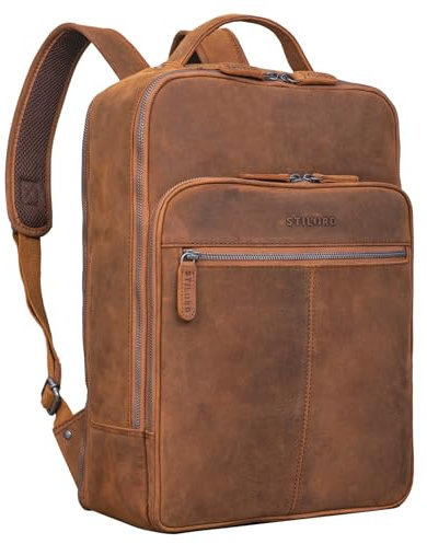 STILORD Pietro Business Lederrucksack Groß Laptoprucksack 15.6 Zoll Vintage Backpack für Büro Arbeit Uni Trolley Aufsteckbar XL Echtleder Farbe:tan - Dunkelbraun