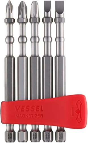 VESSEL IMAPCT Ball Torsion Bit with Mag Charge Holder 5PC. Set (+1, +2, +3, #4(3/16), #6(1/4)) IBMG90K001 Made in Japan by VESSEL