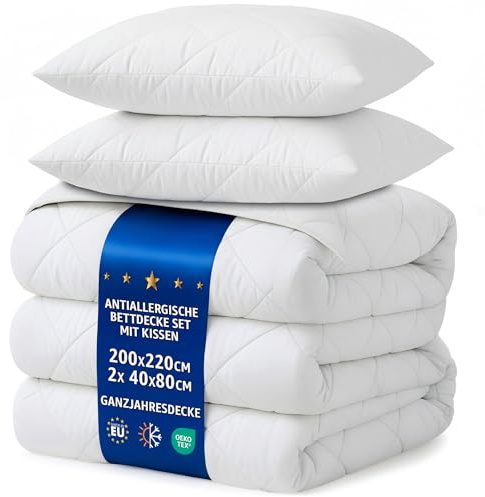 Amazinggirl Bettdecken Set 2 Stück 200x220 Ganzjahresbettdecken mit 2 Kissen 40x80 – Weiche atmungsaktive klimaregulierende Steppbettdecken für Allergiker, Oeko-Tex Zertifiziert, waschbar
