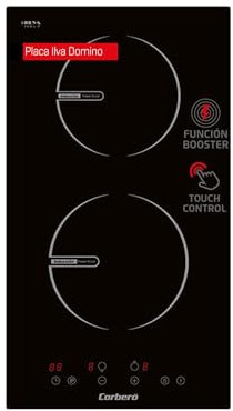 Corberó - Placas Domino Inducción de 2 Fuegos CCIG2902D | Potencia 3200W | Control Touch | 2 Boosters | Temporizador 99 Minutos | 9 Niveles de Potencia | Bloqueo de Seguridad, Negro, Acero inoxidable