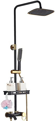 Duscharmatur Duschsystem Duschset Regendusche inkl. Kopfbrause, 3 Funktionen Handbrause, verstellbarer Duschstange, Dusche Duschpaneel Duschgarnitur Duschsäule Schwarz