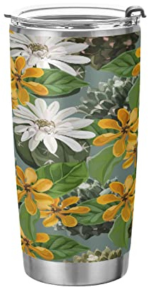 KAAVIYO Cactus Fleur Jaune Bouteille D'Eau De Sport Bouteille En Acier Inoxydable Thermique avec Paille pour Voiture Garçons Filles