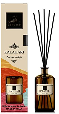 Raumduft mit Stäbchen Africa Lady Venezia – 500 ml – Lange Brenndauer – Duft von Bernstein und Vanille – Diffuser für Aromatherapie – Made in Italy
