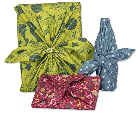 ROTH Geschenktuch - X-Mas, 3er Set, Furoshiki wiederverwendbar zum verpacken von Geschenken auf japanische Art