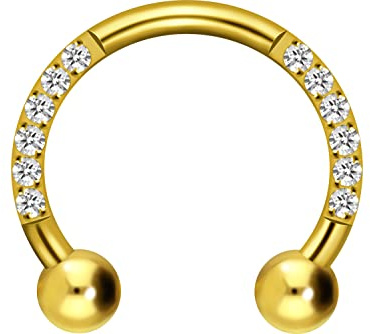 PIERCINGLINE Ohr-Piercing aus Titan in Hufeisenform mit 10 eingefassten Kristallen - Piercing Nase, Septum, Helix oder Tragus in 4 Farben und 2 Größen