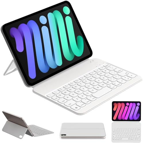 HOU Funda para Teclado para iPad Mini 7/6 (8.3 Pulgadas), Teclado inalámbrico Ultra Delgado Solo 210 g, Cubierta Protectora magnética Compatible con iPad Mini 6ª and 7ª generación 2021,Blanco