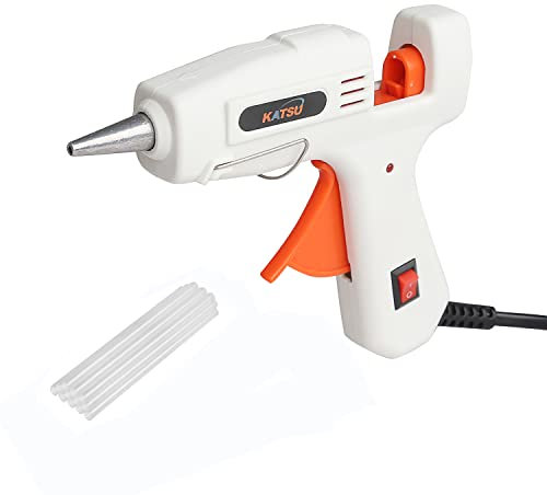 KATSU Pistola Colla a Caldo 20W con 12 Pezzi 7 mm x 150 mm Stick di Colla per Hobby Artigianato DIY e Riparazioni Rapide