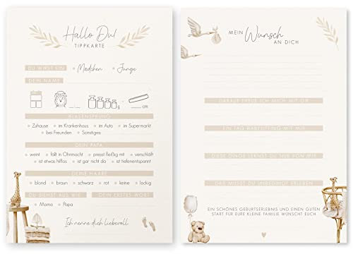 luftundliebe Babyparty Ratespiel – Ratespiel für die Babyparty – Babyparty Karten zum ausfüllen – Für Mädchen und Junge – Baby Orakel – Bohotraum 20 Stück