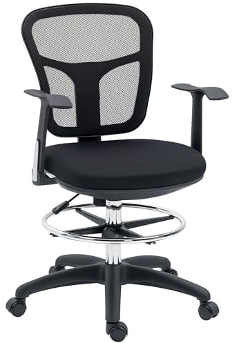 Vinsetto Silla de Dibujo Giratoria Silla de Escritorio Silla Alta con Respaldo Medio Soporte Lumbar Altura Ajustable Carga 120 kg 59x59x95-115 cm Negro