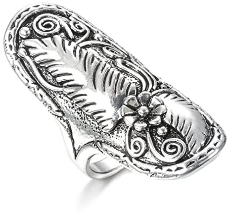 YAHOYA Boho Tibetan Silber Ring für Frauen Vintage Schmuck Ethnischer Stil geschnitztes Muster Hochzeitsfeier Große Ringe Größe 7-11