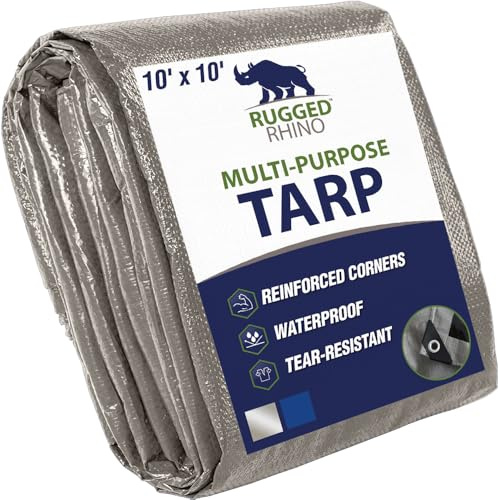 RUGGED RHINO Heavy Duty Waterproof Tarp Reinforced Corners 1Pk 10x10 Silver