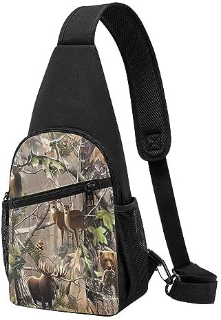 Halvah Rainy Street In Paris Bedruckte Sling Bag Brust Schulter Rucksack Crossbody Taschen Brusttasche Mini Gürteltasche, Wildlife Jagd Hirsch Bär Elch, Einheitsgröße