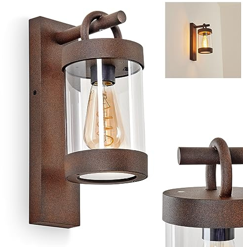 HOFSTEIN Außenwandleuchte Fulham, Außenwandlampe mit Dämmerungssensor aus Metall/Kunststof in Rost/Klar, moderne Wandleuchte Down m. An-/Ausschalter, E27, IP44, Hof, Eingangsbereich, Terrasse, Haustür