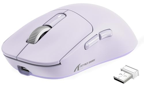 VGN GAMEPOWER Attack Shark X3 Superlight Souris Gamer sans Fil, 49g Ultra-Léger Souris Gaming, 26,000 DPI, PixArt PAW3395, 2.4G/Filaire/Bluetooth Rechargeable, Batterie 200Heures, PC/Mac, Lavande