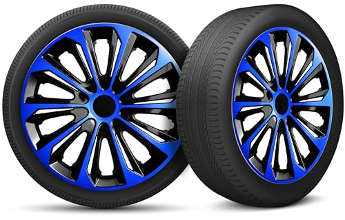 Radkappen 15 Zoll Radzierblenden 4er Set passend für alle Stahlfelgen - Einstellbarer Sicherungsring - Schwarz Blue