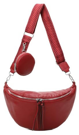 ITALYSHOP24 Damen Tasche Crossbody Schultertasche Gürteltasche Messenger-Tasche Hüfttasche Bauchtasche Umhängetasche Cross-Over Bodybag Handytasche Leder Optik Rot L