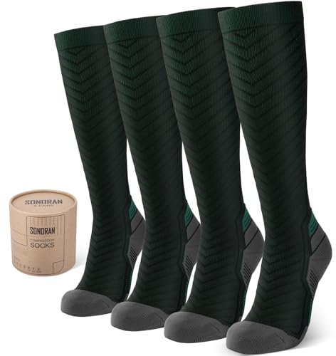 SONORAN 2 Pairs Kompressionsstrümpfe Damen und Herren Klasse 2 Stützstrümpfe Kompressionssocken Compression Socks Kompression für Running, Reisen, Sport S/M （Schwarz Grün）