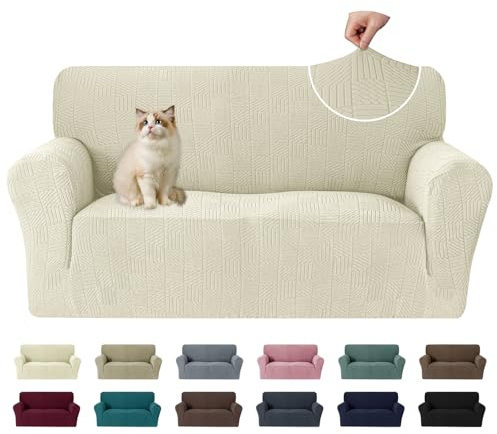 Ystyle Stretch Sofabezug 2 Sitzer, Sofa Überzug Mit Armlehnen, Beige | Elastisch Sofaüberzug, Durable Waschbar Couch bezug, Kratzfester Antirutsch Sofa Cover Für Hunde Katzen Und Haustiere