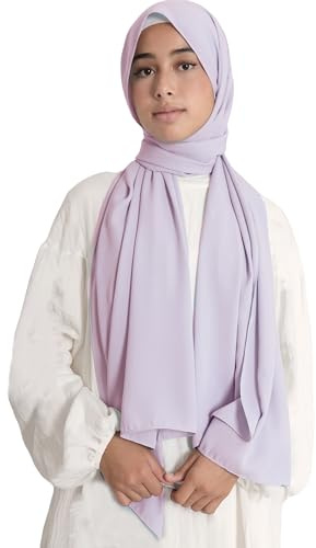 Lina & Lily Medina Silk Hijab Head Scarf Shawl Wrap for Muslim Women Non-see-through Non-slip (Lilac)