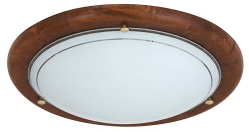 LED Universum Deckenleuchte Wandleuchte Holz dunkel rund Ø30cm aus Glas satiniert und Echtholz mit E27 Fassung für Glühbirne oder LED-Leuchtmittel | Deckenlampe Wohnzimmer Schlafzimmer Küche Flur