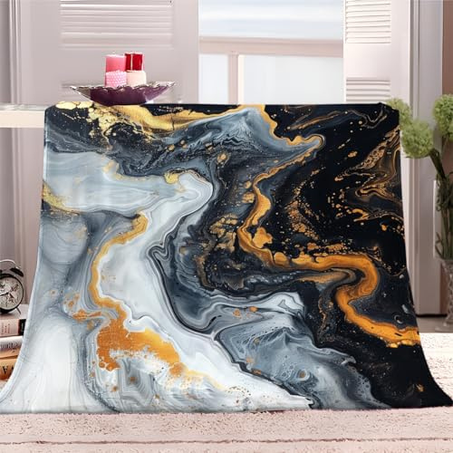 Kuscheldecke Marmor Schwarz 220x240 cm Flauschig Decke Fleecedecke, Sofa Überwurfdecke, Wohndecke Warm Weich Sherpa Wolldecke, Gemütlicher Überwurf Für Bett und Couch