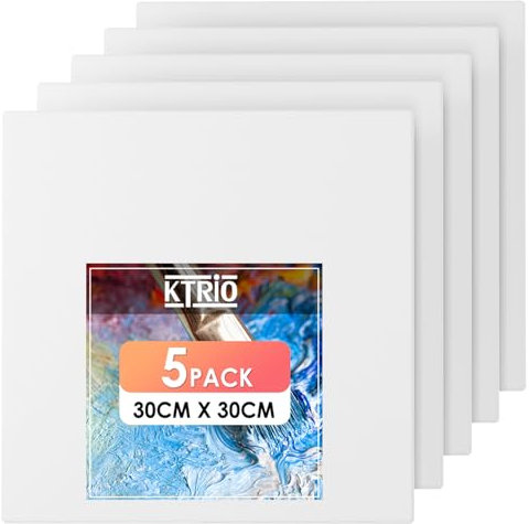 KTRIO Canvas Panels 5 Pack 30 x 30 CM Canvas Boards for Painting, 100% Cotton Primed Large Art Canvas Painting Supplies for Acrylic Oil Watercolor Paint Tempera