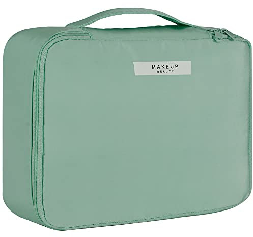 Kosmetiktasche Große Reise Make Up Tasche Mit Pinselfach Wasserdicht Tragbar Schminktasche Organizer für Damen Und Mädchen Grün