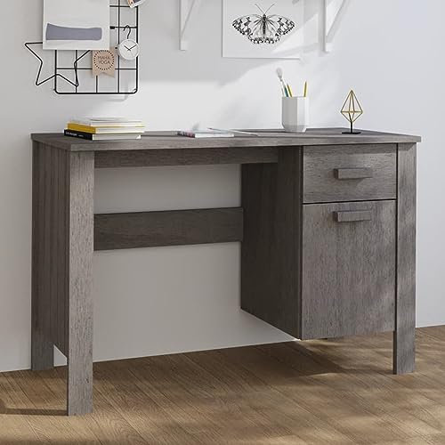 CIADAZ Schreibtisch HAMAR Hellgrau 113x50x75 cm Massivholz Kiefer, Gaming Tisch, Computertisch, Computer Desk, Office Table, Bürotisch, Arbeitstisch, Nähtisch, Pc Tisch