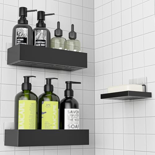Diwoker Duschablage Ohne Bohren - Duschregal Badezimmer Organizer Shampoo Halterung für Dusche (Schwarz - 3 Rechtecke)