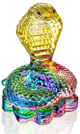 HDCRYSTALGIFTS Kristallschlangenfigur, Sammlerstück, moderne Kunst, Glas, Kobra-Statue, handgefertigt, chinesisches Sternzeichen, Tierskulptur, Ornament, Neujahrsdekoration, 8,9 cm