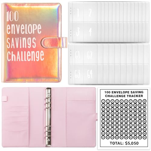YJWZ 100 Umschläge Spar Challenge,Budget Planner Deutsch,A5 Geld Sparen Umschläge,Budget Binder Einfache und Unterhaltsame Möglichkeit zu Sparen 5050 €,Sparbuch für Geld Sparen Challenge
