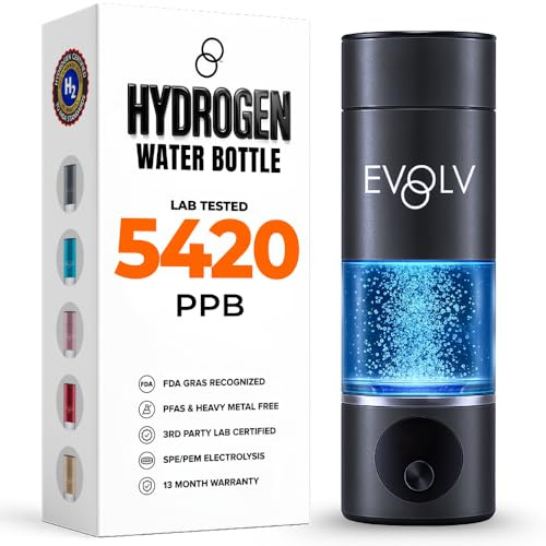 EVOLV Hydrogen Water Bottle Generator 5.42ppm 226g Maximum Concentrated Dose for Energy and Inflammatory Support