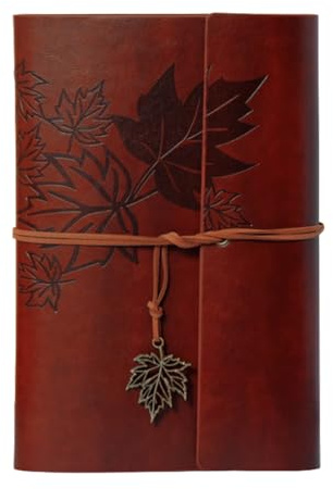PTJJXA Leder Notizbuch A6, 18,5x12cm Vintage Nachfüllbar Reisetagebuch mit Blanko-Seiten, Ringbuch Tagebuch und Skizzenbuch, Dickes Papier, Softcover, Rezeptbuch zum Selberschreiben (Rötlichbraun)